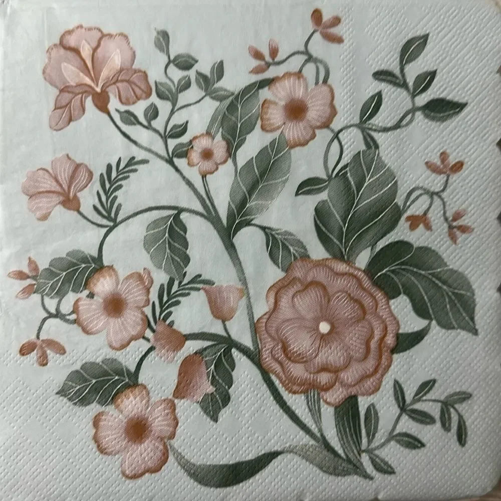 OCS Pastel Blue Coral Green Floral Scalloped Square Lunch Napkins 40 pk x 2
